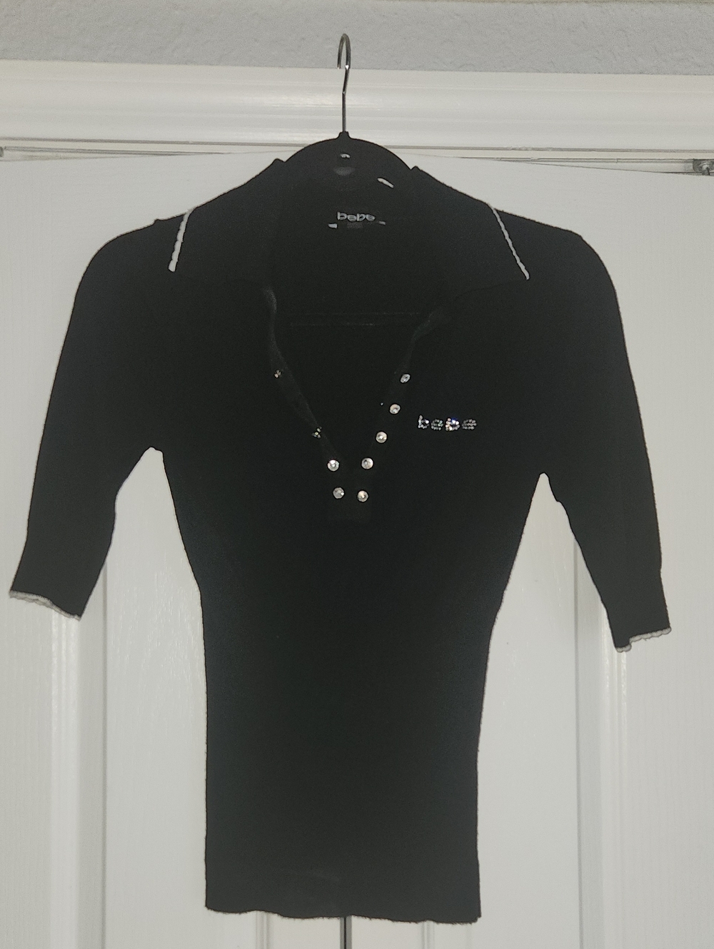 bebe Black Short Sleeved Sweater with Crystal Stud Detailing